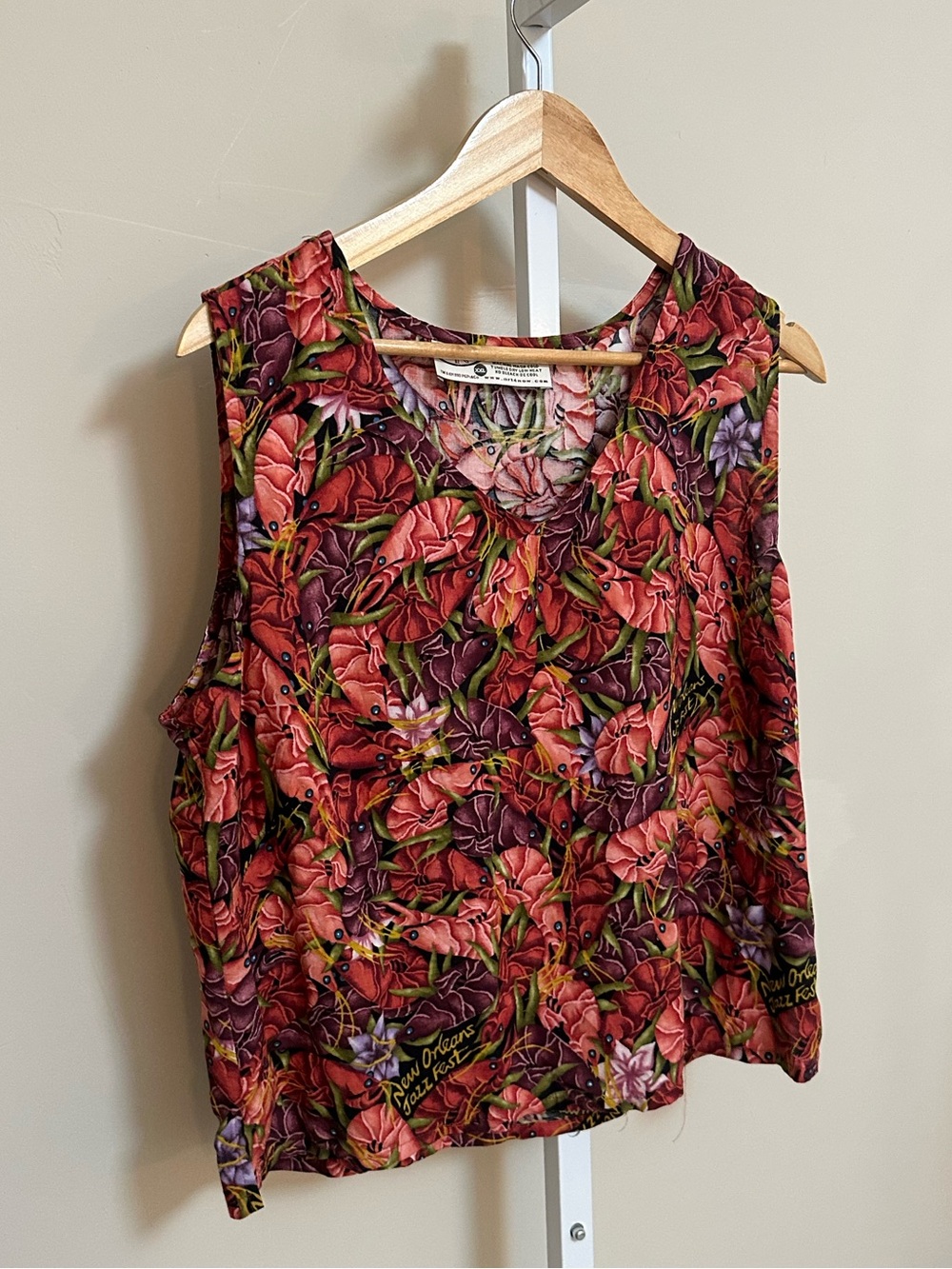 Vintage New Orleans Jazz Fest Shrimp Floral Tank Top XXL Artwear - Picture 2 of 5